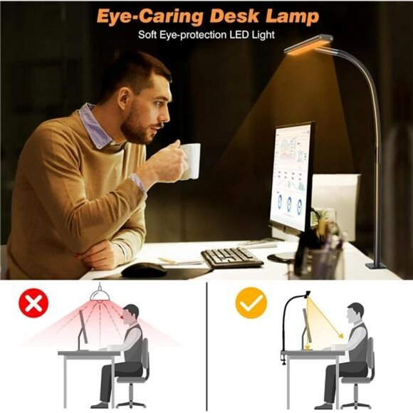 LED Desk Lamp with Gooseneck and Stepless Dimming for Office Reading Study Desk - Picture 6 of 7